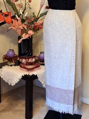 Preowned CLICHY Vintage Silver Gray Lined Midi Skirt Soft Warm Unique Design 8